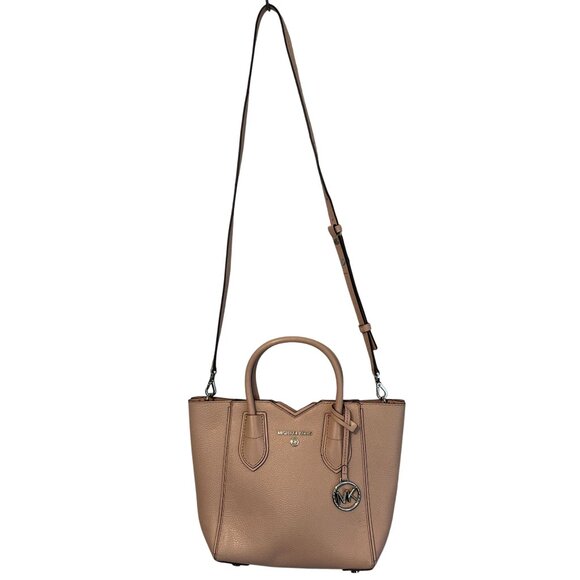 Michael Kors Small Pebbled Leather Dusty Pink Crossbody Tote Bag Purse Messenger - Picture 3 of 15